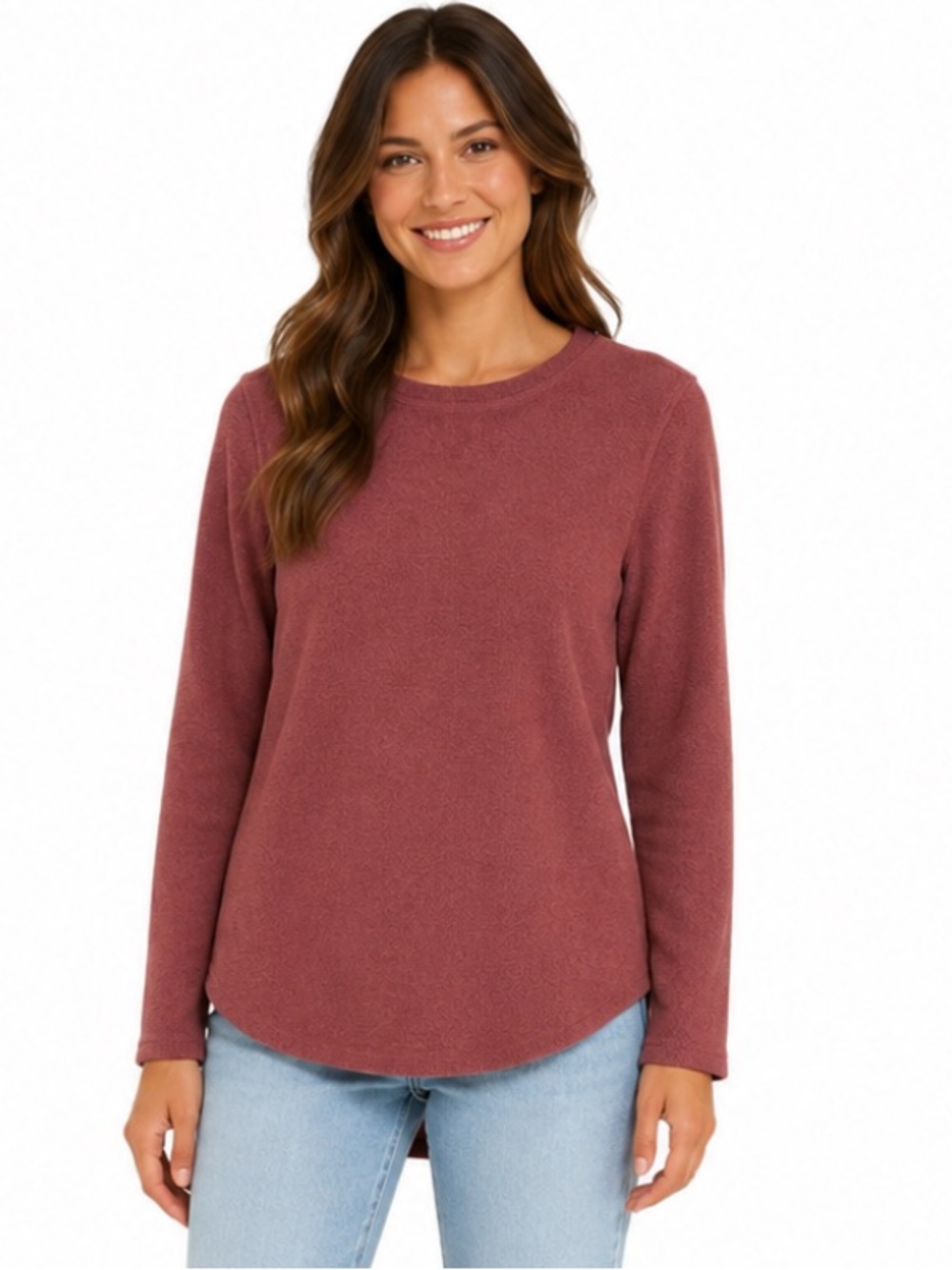 TEK Gear Essential Gear Soft Fleece Long Sleeve Top Rust Rose Size M